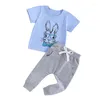 Set di abbigliamento per neonati per neonati outfit pasquota stampa stampare maglietta a maniche corte top pantaloni da jogger per bambini