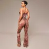 Macacões femininos Rompers Buildingb leopard estampela babados de espaguete de espaguete calças flae women moda sexy v pesco