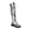 Boots Plus Size Circular Sequins Cover The Upper With Cross Straps Zippers Women's Over Knee Wood Grain Thick Heel Long Boot