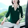 Women's Polos High Quality Women Polo Shirts Fashion V Neck Long Sleeve Tops Casual Female Turn Down Collar Anti-Pilling Shirt