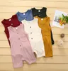 Infant Baby Button Jumpsuit Girls Pocket Romper Kids Designer Clothes Boys Solid Sleeveless Jumpsuits Kids Casual Outfits M15093476203