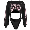 Women's T Shirts Dark Skeleton Sexy Slimming Jumpsuit