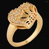 Med sidogenar 2024 Kvinnor Guldkristall kärlek hjärtformad ring brud bröllop solrosform metallringar eleganta smycken gratis