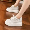 Sneakers Ladies Lace-up 2024 Spring New Platform 8cm High Heels Sports Women Inner Height Small White Shoes