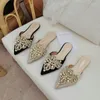 Slippers Summer Slipper Korean Version Of Handmade Slides Beaded Sweet Pointed Lace Flat Shoes