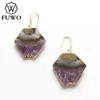 Dangle Earrings FUWO Trendy Women Natural Slice Purple Crystal Quartz Genuine Golden Plated Amethysts Jewelry For ER043