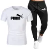 Summer Cotton T-Shirt Pants Set For Man Sell Casual Fitness Jogger 2 Piece Suits Short Sleeped Mens Tracksuit 240425