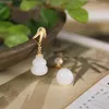 Dangle Earrings Retro Silver Inlaid Natural Hetian White Gourd Chinese Style Minority Design Craft Charch Women's Brand Jewelry