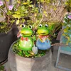 Garden Frog Statue Outdoor Decor Cute Metal Yard Art Sculpture 3D Spring Figur för Lawn Patio 240425