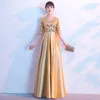 Party Dresses Dongcmy Long Champagne Color V-Neck Sequin Evening Dress Elegant Maxi Performance Robes Soirees Women