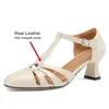 Sandals Leehmzay Size 34-40 Women High Heels Real Leather T-Strap Buckle Retro Sandalias Classic Office Lady Work Dressy Shoes