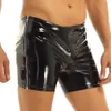 Męskie bielizny luksusowe majtki seksowne mokre wygląd zamek chude sportowe sporty krótkie spodnie Kompresyjne skórzane szorty