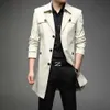 Spring Autumn Long Trench Men Fashion Business Casual Windbreaker Coat Mens Solid Single Breasted Trench Outerwear Plus Size 8Xl 240419