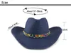 Breda randen hattar hink hattar sommarstrån för män kvinnor fedora hatt i cowboy stil fedora hatt med färgglada pärlor y240425