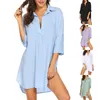 Deep V Neck Fashion Beach Sun Protection Cover Up Maillot de bain Robe de chemise en mousseline