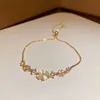 Beaded Luxury Sparkling Opal Clover Adjustable Bracelet For Women New Fashion AAA Zircon Gold Color Bracelet Wedding Jewelry Party Gift