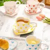 Cups Saucers New Ceramic Hand-painted Love Little Red Flower Plaid Fresh And Cute Cup Yogurt Oatmeal Bowl Fruit Plate One Cup And One Plate H240425