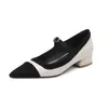 Casual Shoes Phoentin Pointed Toe Woman Summer 2024 Cross Strap Low Heels Patchwork blandade färger pumpar plus storlek 42 FT2436