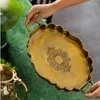 Plates European Style Light Luxury Brass Tray Retro Nostalgic Home Decoration Carved Flower Plate Living Room Porch Desktop Ornaments