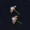 Stud Earrings Natural Pearl Bead Purple Daisy Shape Cultured Freshwater For Jewelry Women Gift 15x15mm