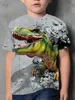 T-shirts 3D Digital Dinosaur Print Boys Creative T-shirt Casual Lightweight Comfy Short Sleeve Tee Tops Kids Clothings For SummerL2404