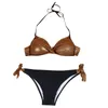 Moda de banho feminina Sexy Triangle Bikini Swimsuit Set Moda Moda Solid Color Shiny Plus Tamanho Coloque Halter Two Piece