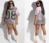 Casual Dresses Women Performance Costumes Cheerleaders Loose Oversized Causal 08 Letter Shift Sequin T Shirt Mini Dress HipHop Lo5528642