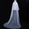 Bridal Veils Pearls Long Sheer Wedding Veil 2 Tier Chapel Length Cut Edge Beaded Soft Accessories For Bride V64