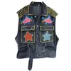 Giubbotti da donna Spring Autumn Rivets Paillettes stelle ricami in denim jeans jeans diamanti giubbotto moto cristallo cowboy canotte con cintura da cowboy