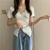Dames t shirts korte mouw t-shirts vrouwen Koreaanse stijl v-hals criss-cross ontwerp onregelmatige cross top magere retro esthetische kleding