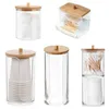Caixas de armazenamento caixas de acrílico caixa de banheiro organizador de maquiagem de algodão swab swab qtip dispensador com tampa de bambu h240425