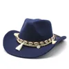 Szerokie grzbiet kapelusze wiadra czapki West Cowboy Fedoras Hat for Man Hats for Women Belt Fedora Jazz Cap Travel Church Panama Mass Hat Jumn szeroki Brim Y240425