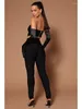 Women's Two Piece Pants Women Summer 2024 Sexy Strapless Backless Pink Black Bandage Set Celebrity Designer Fashion Pant Suits
