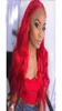 13х4 кружевные парики с передним человеческими волосами с детскими волосами, предварительно вырванными бразильскими Реми Длинно -волновая волна ярко -красный цвет для женщин 6035054