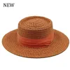 Chapéus de aba larga Chapéus de balde 2024 Novo estilo Summer Womens Straw Hat Ladies Sun Hat Hat Solid Hat Hat Bump Brim Brim French Raff Caps Mulheres Y240425