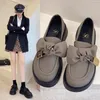 Casual Shoes Leather Women Loafers Thick Platform Flats All-match Ladies Fashion Bowtie Metal Flat