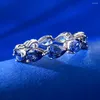 Кластерные кольца Vinregem Pear Cut 4 6 мм Sapphire Gemstone 925 Стерлинговое серебряное кольцо для женщин для обручального кольца