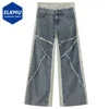 Jeans de jeans masculinos Patchwork Blue Fashion Coreano Fashion Flowing Straight pantalones 2024 Pantalones de mezclilla chic primaveral Negro