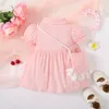 Girl's Dresses 2pcs 3-24M Newborn Baby Girl Pink Dress Cute Toddler Baby Giel Princess Dress Set New Fashion Baby Girl Clothes d240425