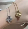 2024 Classic Four Leaf Clover Necklaces Pendants necklace pure silver plated with 18k gold laser collarbone chain five flower bracelet carved earrings and