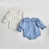 Rompers babykleding Peter pan kraag meisjes bodysuit ruche mouw baby kleding H240425