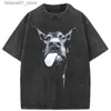 T-shirts voor heren heren Gothic Letter Hond Print T-shirt Hip Hop Street Kleding Punk Summer Vintage Wash extra grote T-shirt Top Mens Clothingq240425