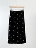 Skirts 2024 Summer Chinese Black Flower Velvet Long Skirt Elastic Waist High Quality Embroidery