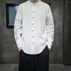 メンズカジュアルシャツスプリングメンズシャツ中国語スタイルスタンドノットボタン付きシングルブレストソリッドカラー長袖ルーズ