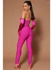 Women's Two Piece Pants Women Summer 2024 Sexy Strapless Backless Pink Black Bandage Set Celebrity Designer Fashion Pant Suits