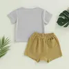 Juegos de ropa Baby 2 piezas Contrastando de lino de algodón Camiseta de manga corta Camiseta y pantalones cortos estirados Linda ropa de verano