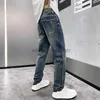 Jeans de diseñador para hombres nuevos jeans para hombres estirando de alta gama europeo de pierna recta estudiante juvenil Medusa largos pantalones de moda