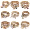 Bracelets élastiques 3Colors / lots Bracelets pour femmes Crystal Tree of Life Owl Key Lock Music Note Owl Butterfly Heart charme Jewelry