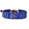 Charm Bracelets Boho -Stil Rechteckige Lapis Lazuli handgefertigtes Armband Naturstein Perlen Leder für Frauen Männer