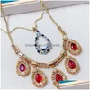 Earrings Necklace Fashion Retro Ring Set For Women High Quality Collar Sweater Chain Pendant Diamond Jewelry Accessories Drop Deli Dhmlf